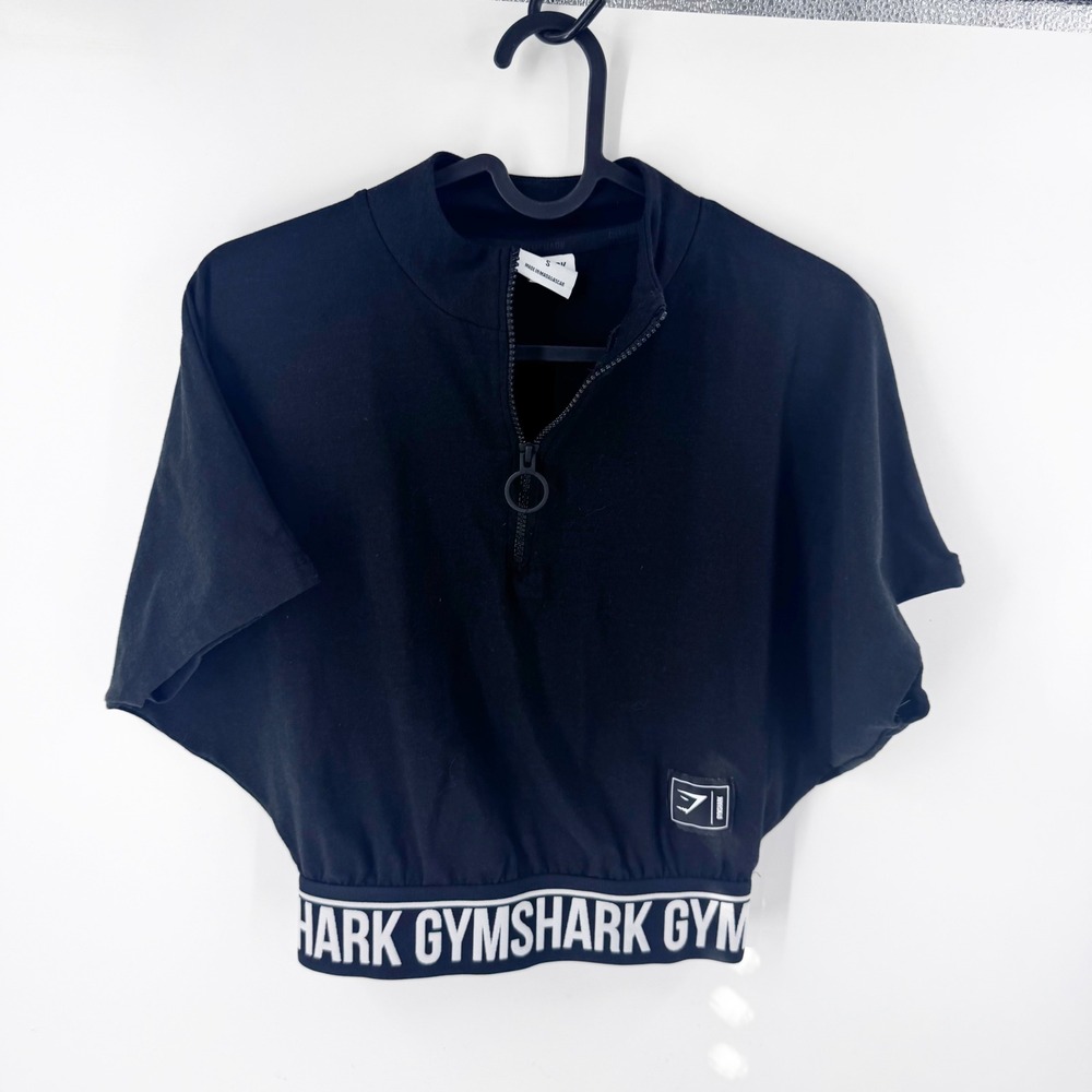 Gymshark Black Cropped Mock Neck Zip Up Sleeve‎ Top Women's Size S